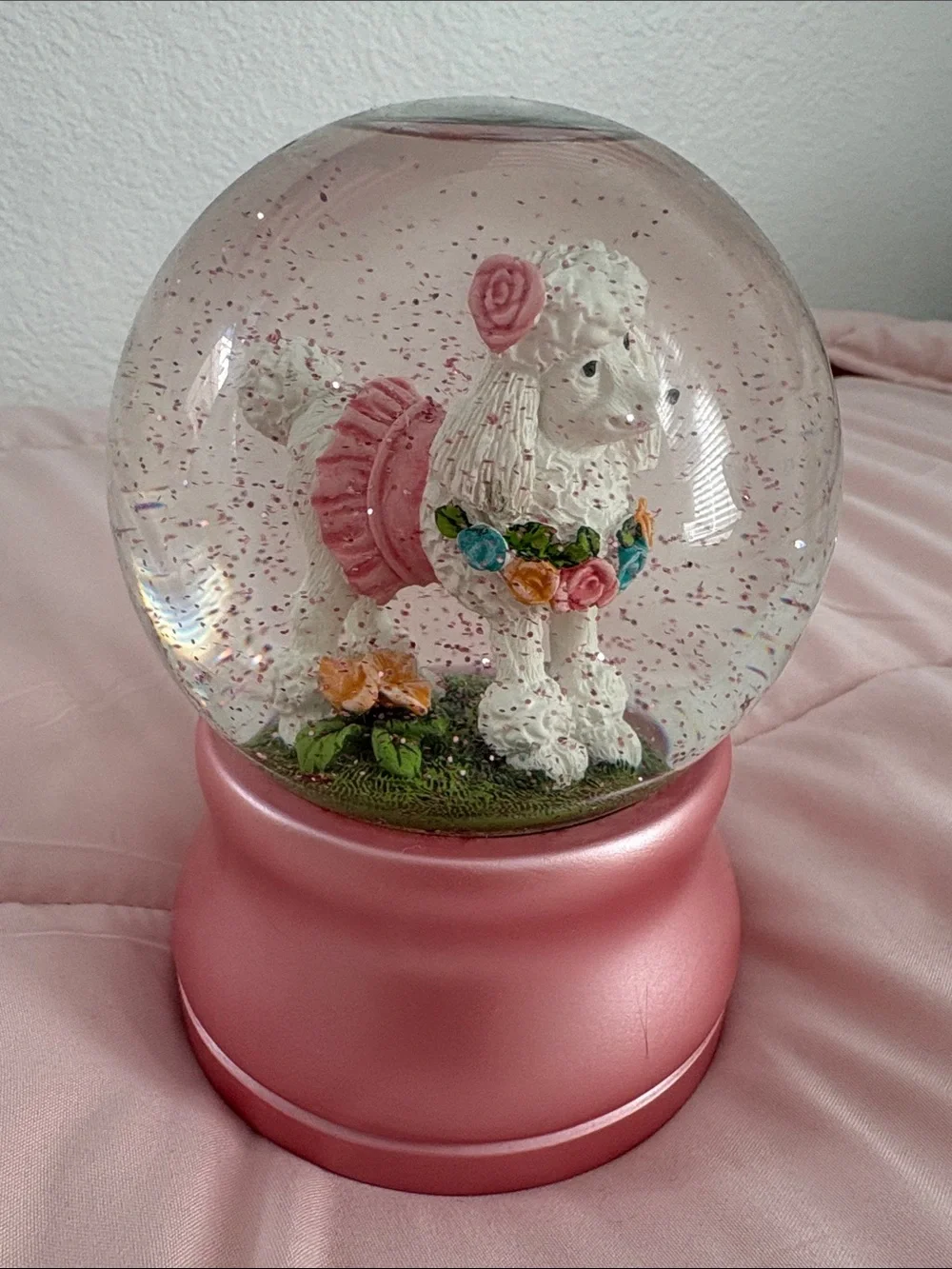 Pink Poodle Snow Globe - Decorative Home Party Accent